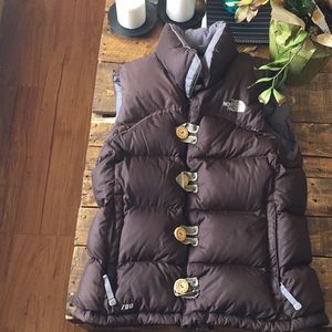 Brown button up North Face Puffer vest 700.